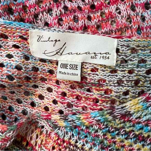 Vintage Havana Colorful Crochet Fringe Tunic Top Bohemian Beach Cover Up OS - Picture 7 of 8